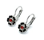 Earrings By Mariana Woman Flower Jet and Red Swarovski Crystals