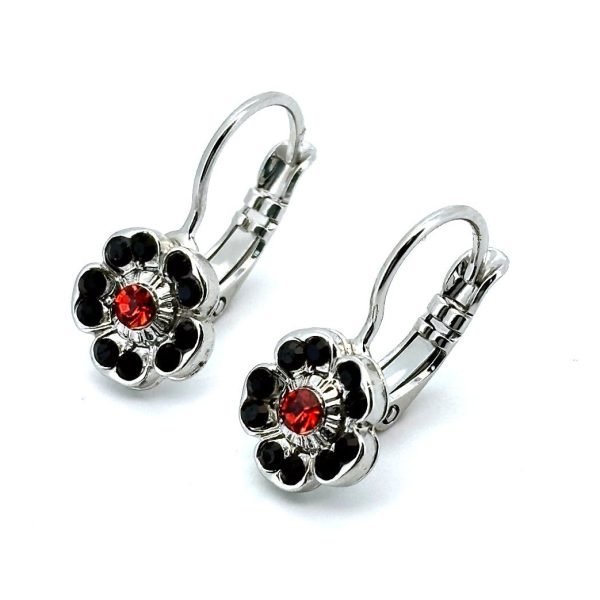 Earrings By Mariana Woman Flower Jet and Red Swarovski Crystals