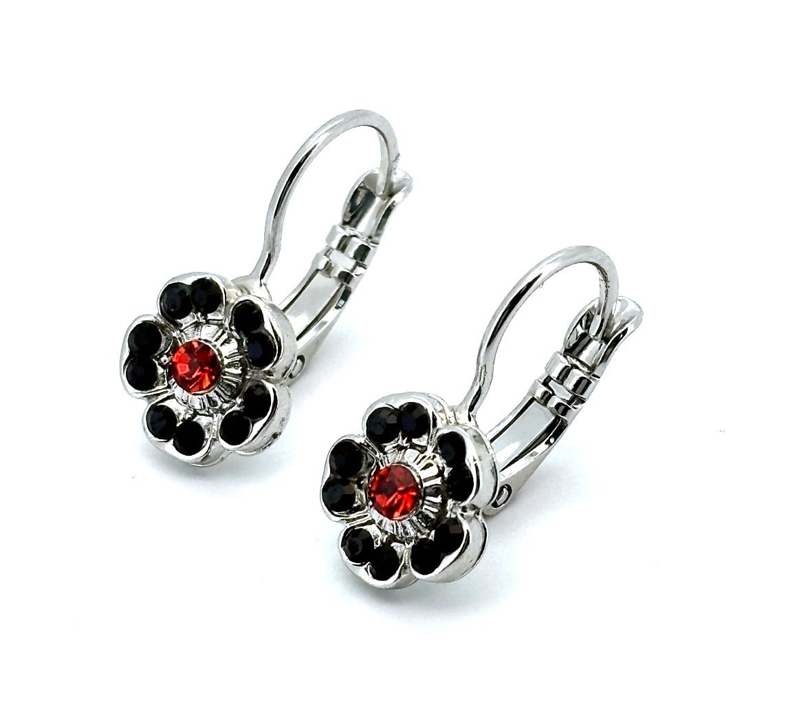 E-1504-2-1155-RO6 (2) Earrings By Mariana Woman Flower Jet and Red Swarovski Crystals - Image 1