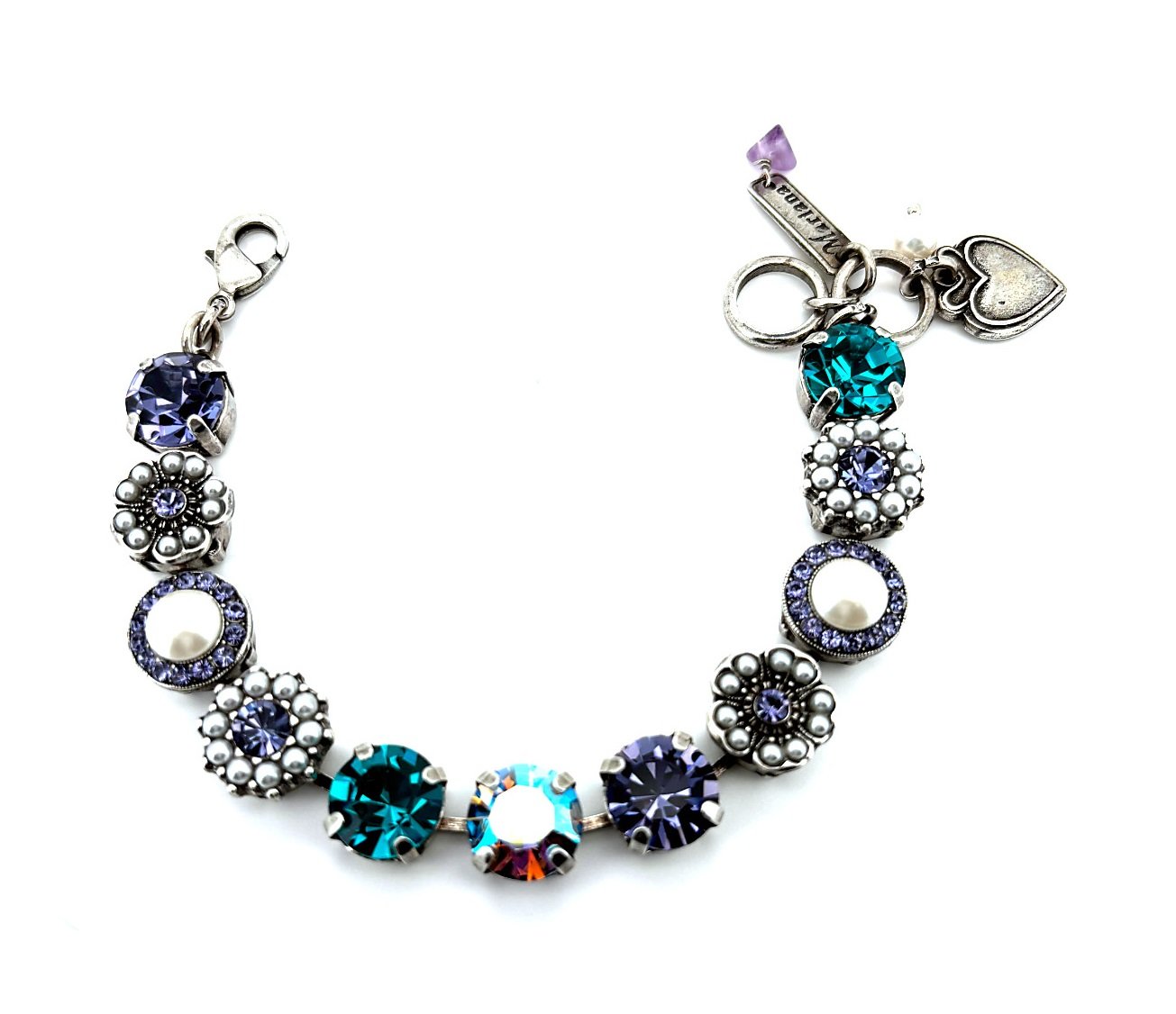 B-4084-2011-SP (1) Bracelet By Mariana Woman Timeless Pearl and Tanzanite Swarovski Crystals - Image 1