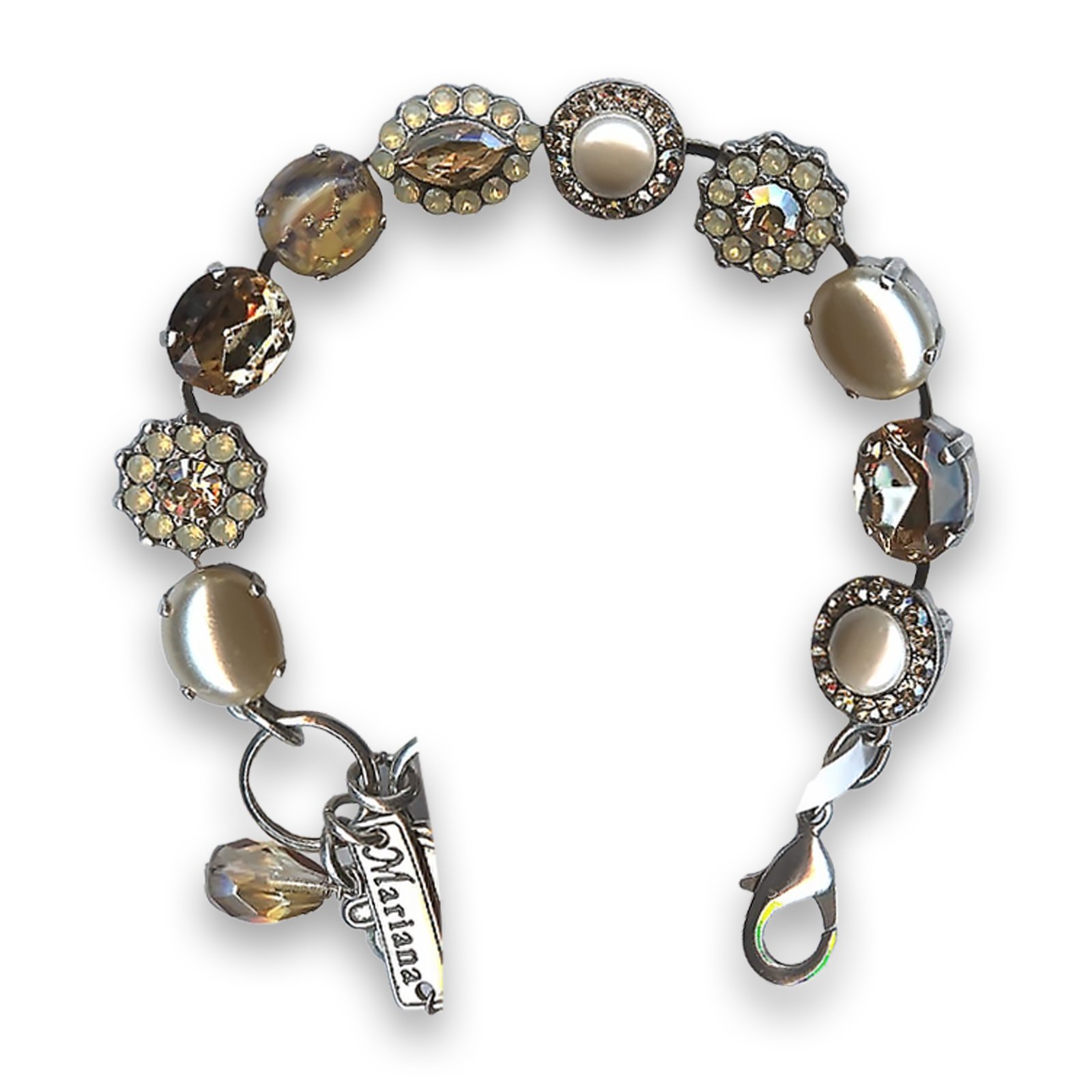 B-4115-13970-SP (1) Bracelet by Mariana Woman Timeless Pearl and Golden Swarovski Crystals - Image 1