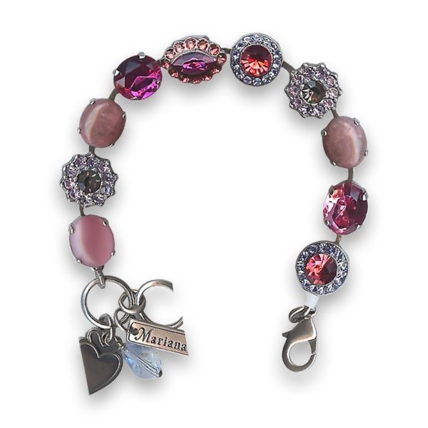 Bracelet by Mariana Woman Lovely Rose Quartz Mineral and Fuchsia Swarovski Crystals