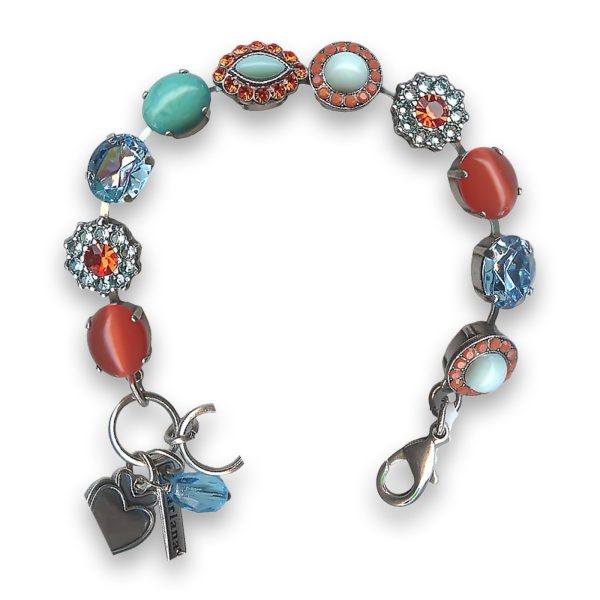 Bracelet by Mariana Woman Elegant Turquoise Mineral and Orange Swarovski Crystals