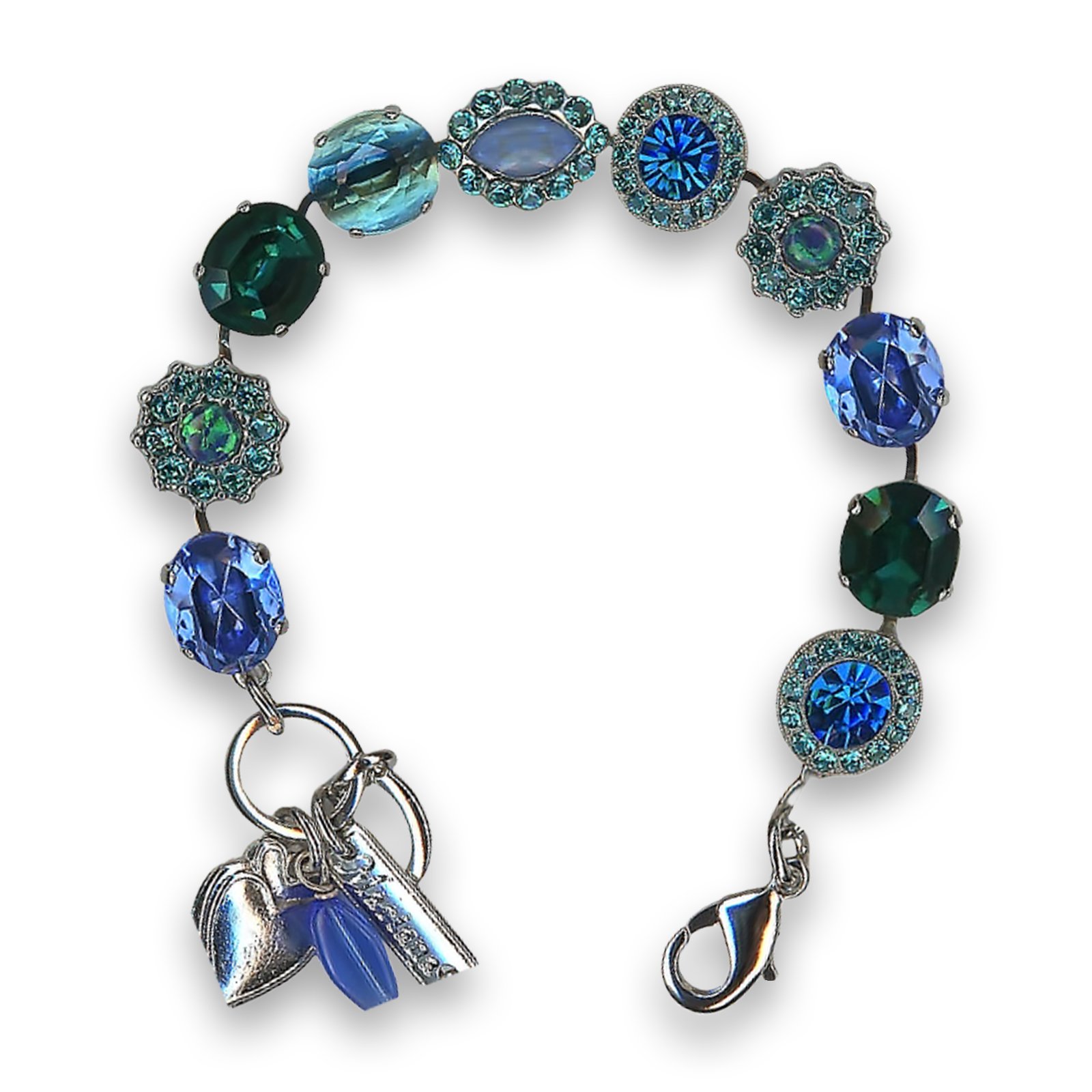 B-4115-M1128-RO (1) Bracelet by Mariana Woman Elegant Green Opal Mineral and Emerald Swarovski Crystals - Image 1