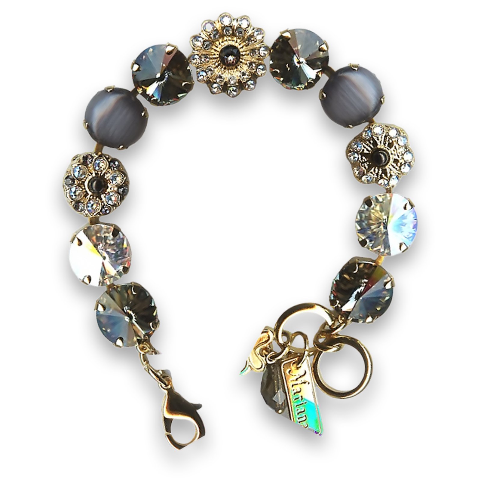 B-4246-3-1080-YG (1) Bracelet By Mariana Woman Elegant Black Diamond and Clear Swarovski Crystals - Image 1