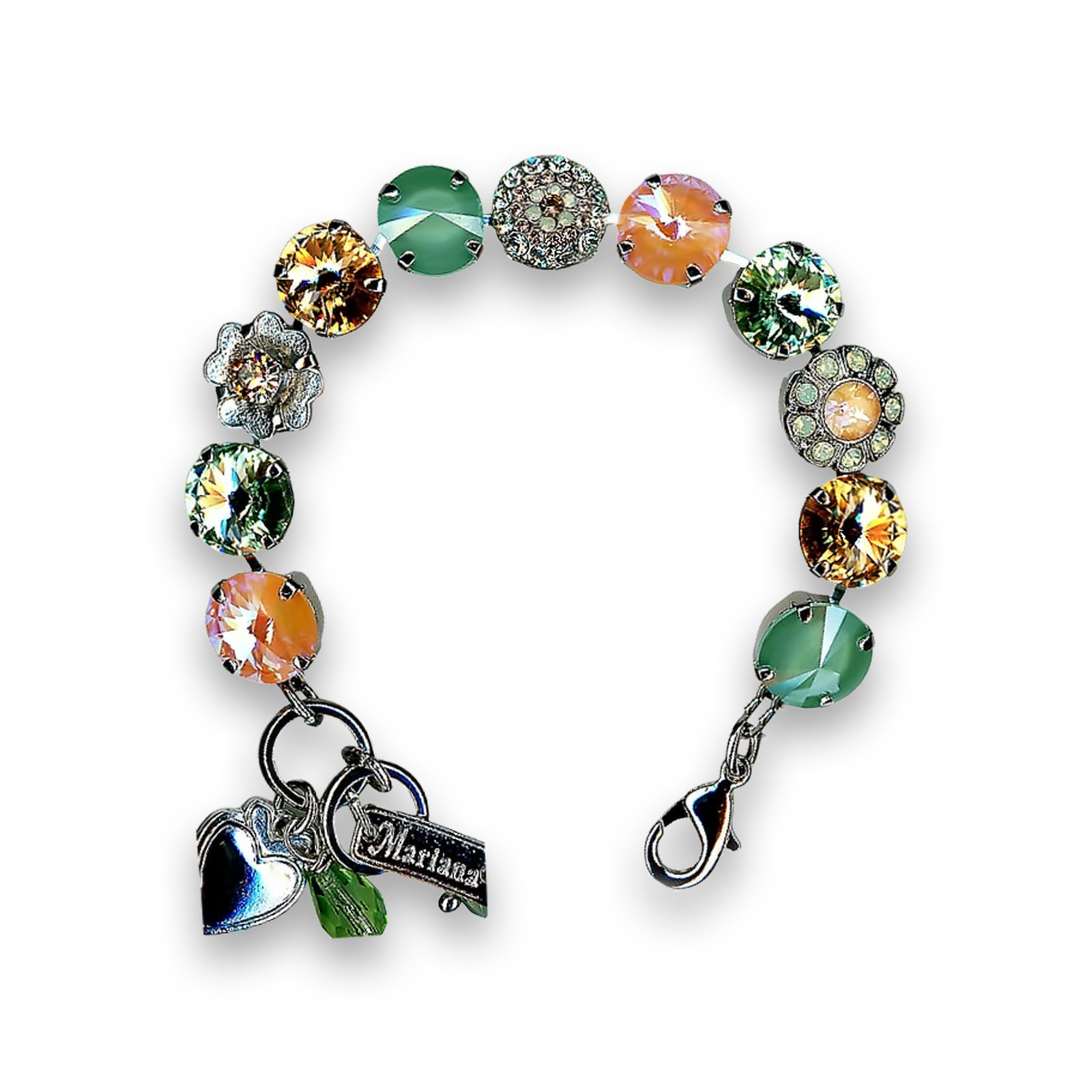 B-4247-1124-RO (1) Bracelet by Mariana Adorable Peach and Green Swarovski Crystals - Image 1