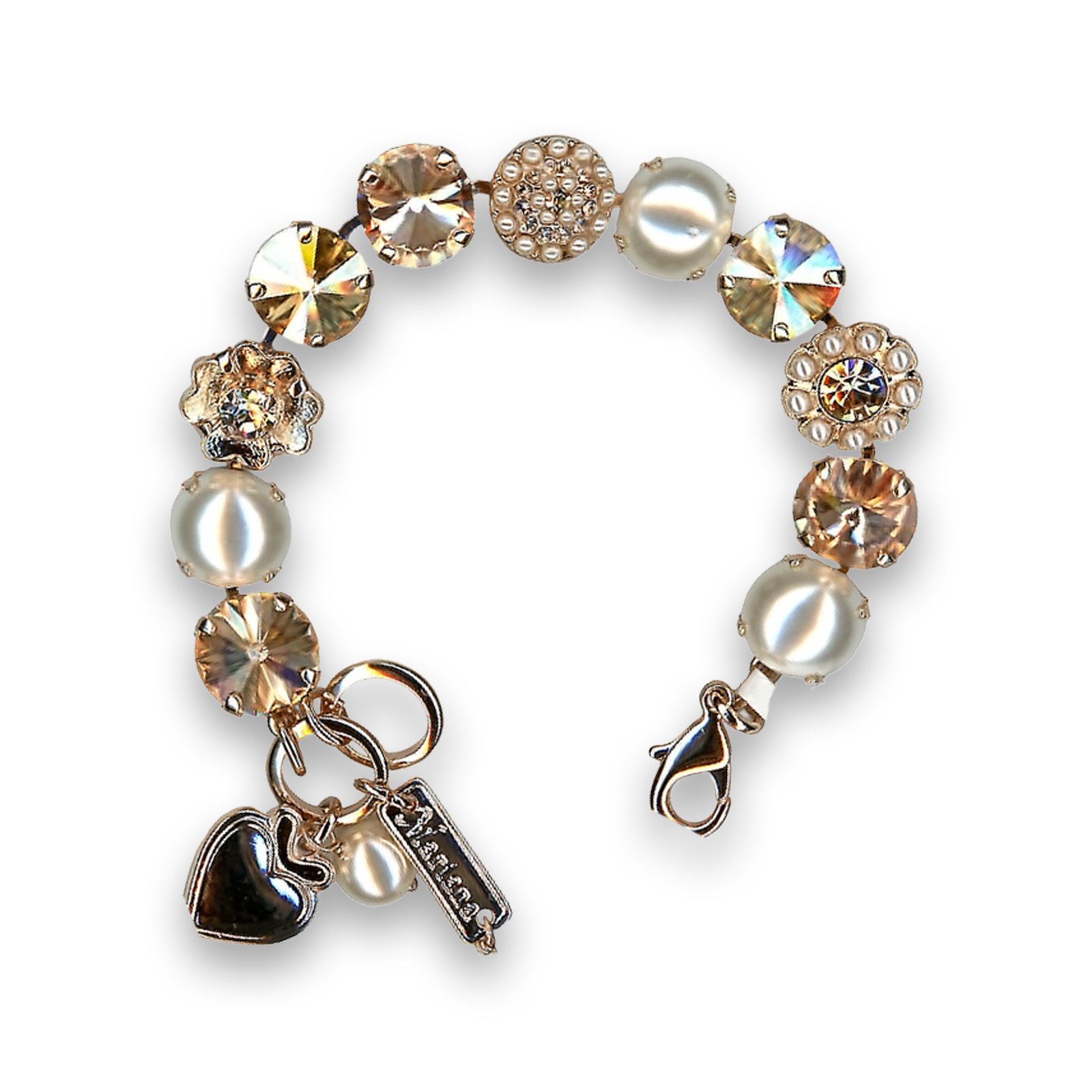 B-4247-1144-RG (1) Bracelet by Mariana Precious Pearl and Golden Swarovski Crystals - Image 1