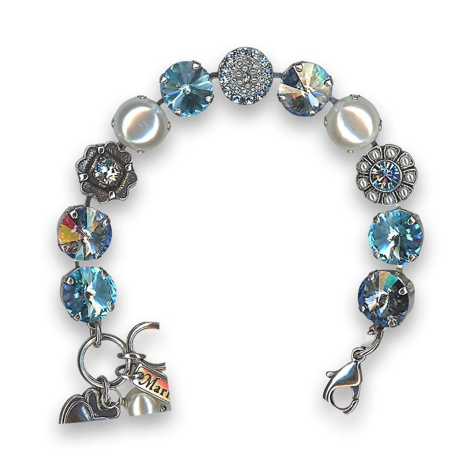 B-4247-202361-SP (1) Bracelet by Mariana Charming Aquamarine and Pearl Swarovski Crystals - Image 1