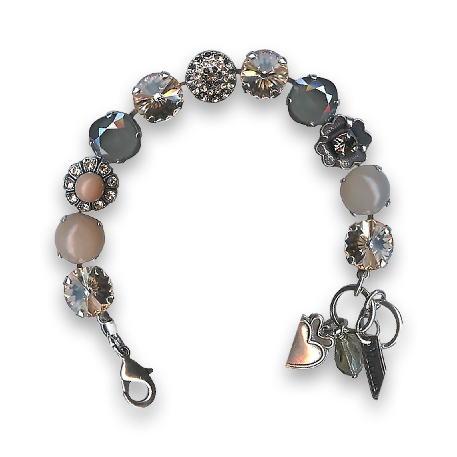 B-4247-M35-3-SP (1) Bracelet by Mariana Fab Aventurine Pink Mineral and Greige Swarovski Crystals - Image 1