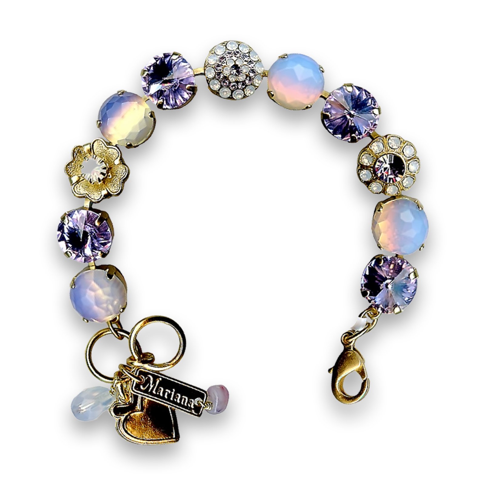 B-4247-M83371-YG (1) Bracelet By Mariana Woman Stunning Opalit Mineral and Violet Swarovski Crystals - Image 1