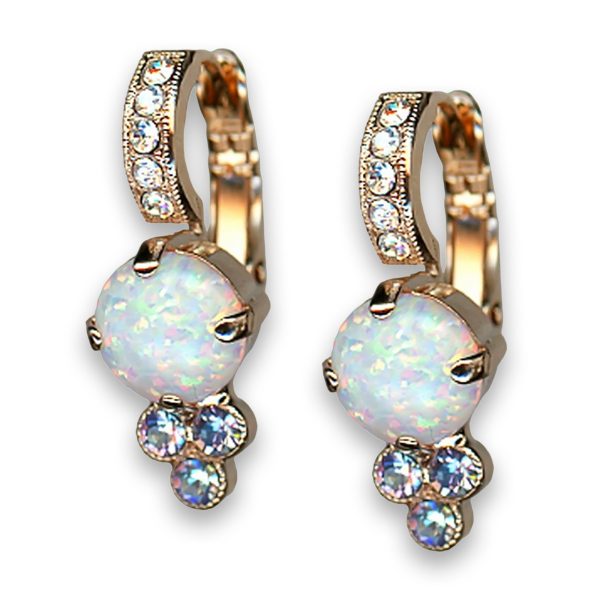 Earrings by Mariana Woman Dainty Opal Mineral and Clear Swarovski Crystals