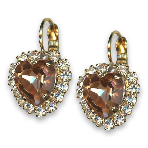 Earrings by Mariana Woman Heart Encrusted Silk and Clear Swarovski Crystals