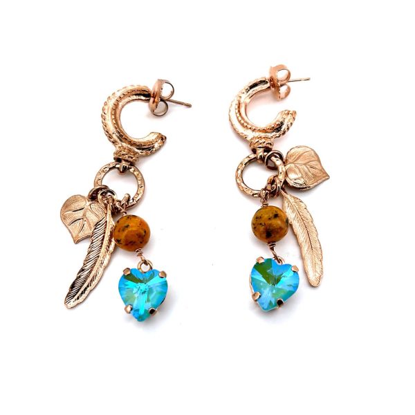 Earrings By Mariana Woman Dangling Jasper Mineral and Laguna Swarovski Crystals