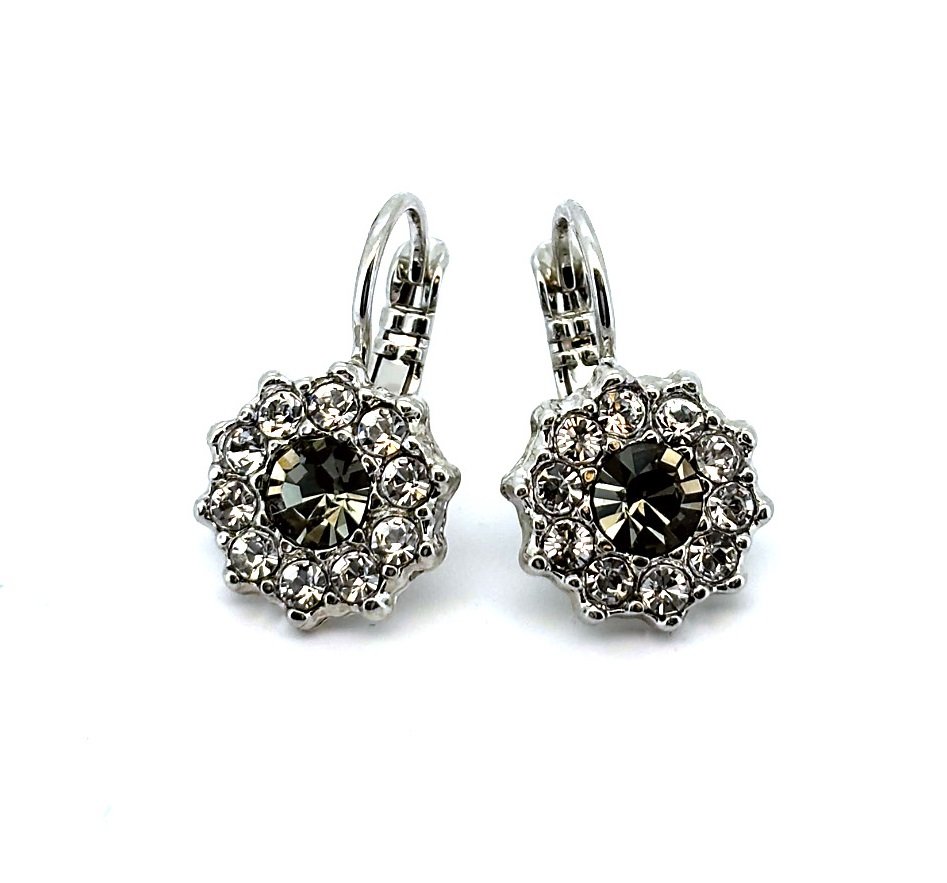 E-1157-1154-RO6 (1) Earrings By Mariana Woman Floral Black Diamond And Clear Swarovski Crystals - Image 1