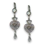 Earrings by Mariana Woman Dangling Heart Clear and Opal Swarovski Crystals