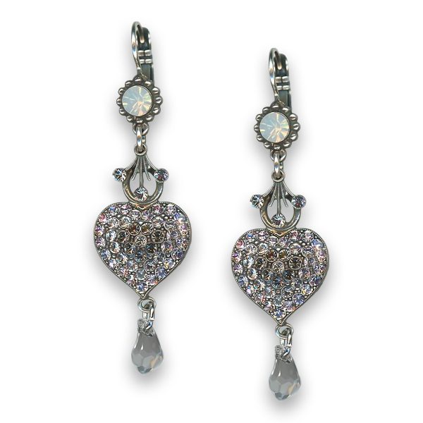 Earrings by Mariana Woman Dangling Heart Clear and Opal Swarovski Crystals