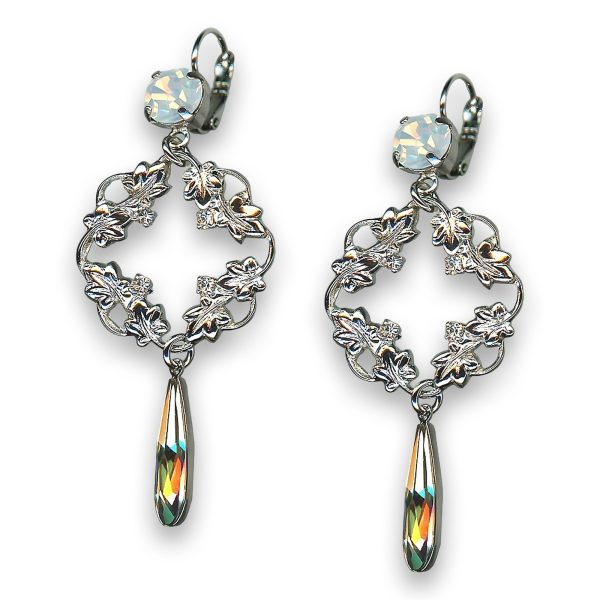 Earrings by Mariana Woman Leafy Vine Clear and Opal Swarovski Crystals