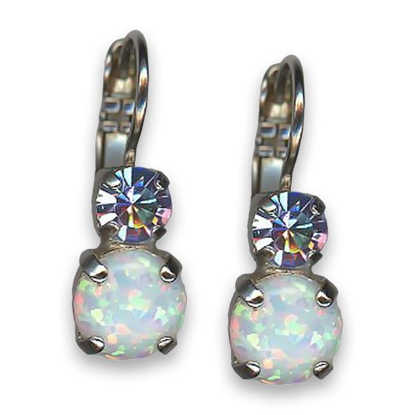 Earrings by Mariana Woman Dainty Opal Mineral and Vitral Swarovski Crystals