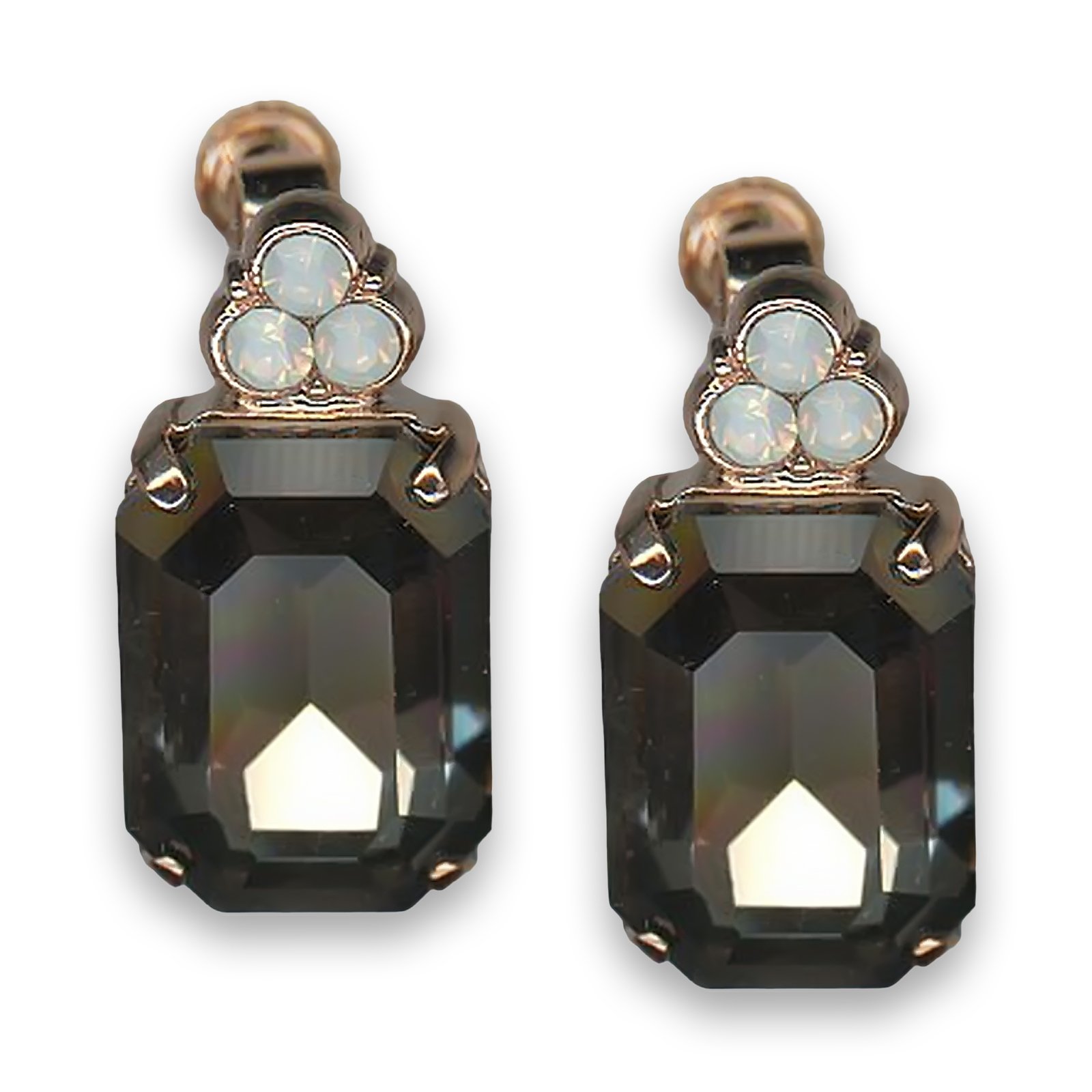 E-1225-1-1154-RG2 (1) Earrings by Mariana Woman Classy Black Diamond and Opal Swarovski Crystals - Image 1