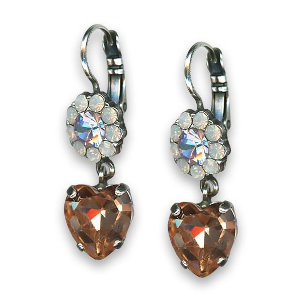 Earrings by Mariana Woman Heart Dangling Silk and Opal Swarovski Crystals