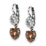 Earrings by Mariana Woman Heart Dangling Silk and Opal Swarovski Crystals - Image 3