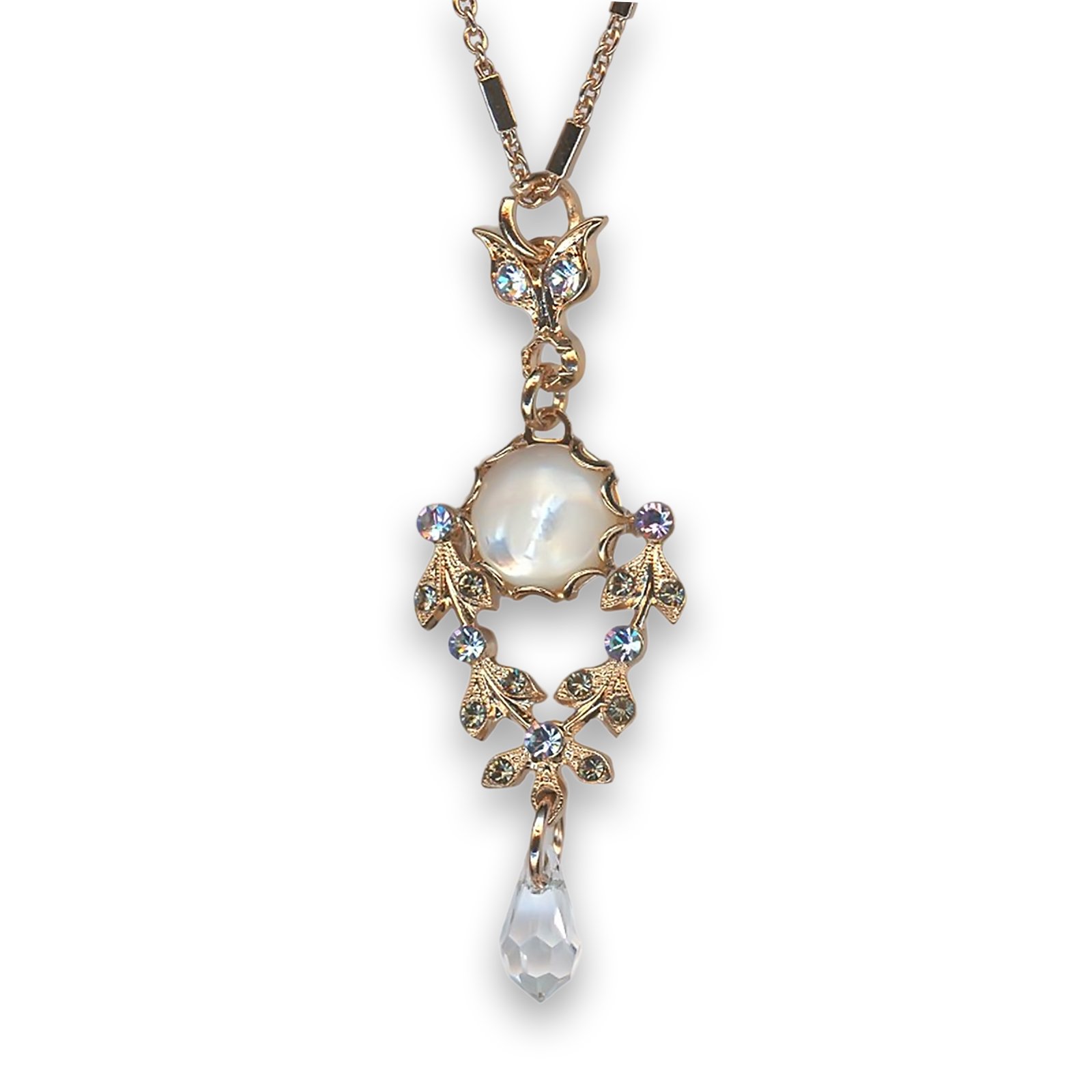 N-5123-M1154-RG (1) Necklace Pendant by Mariana Woman Lovely White Shell Mineral and Clear Swarovski Crystals - Image 1