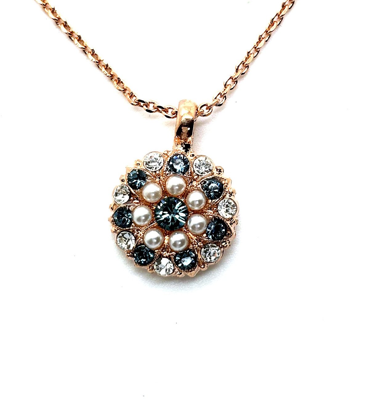 N-5212-139-1-RG (2) Necklace Pendant By Mariana Woman Pearl and Denim Blue Swarovski Crystals - Image 1
