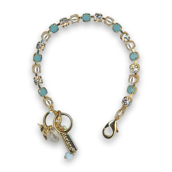Bracelet by Mariana Woman Elegant Pearl and Turquoise Swarovski Crystals