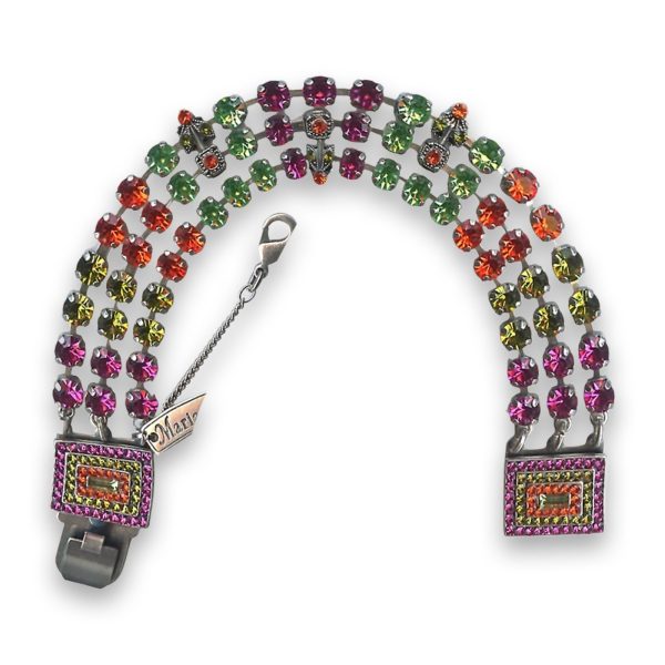 Bracelet by Mariana Woman Triple Tier Fuchsia and Green Swarovski Crystals