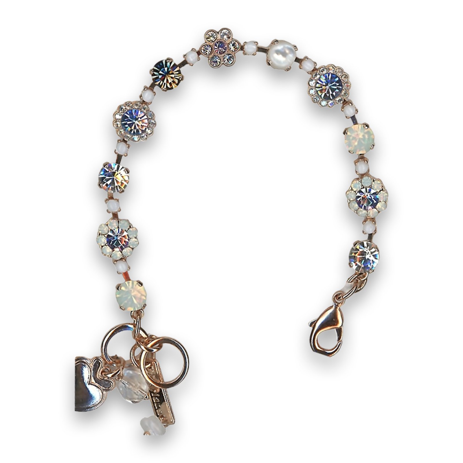 B-4173-30-M1154-RG (1) Bracelet by Mariana Woman Dainty White Shell Mineral and Vitral Swarovski Crystals - Image 1