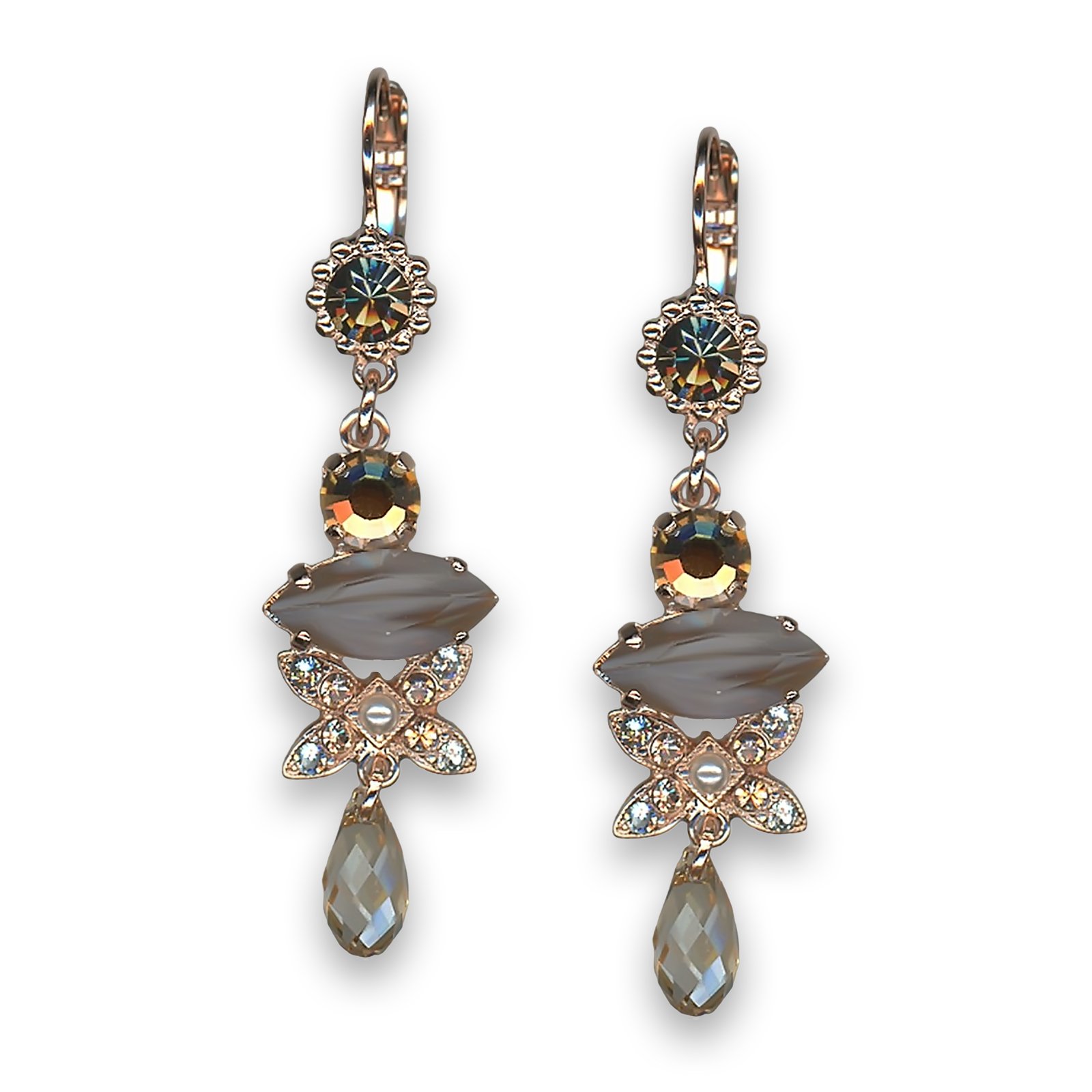 E-1001-1132-RG6 (1) Earrings by Mariana Woman Dangling Grey and Golden Swarovski Crystals - Image 1