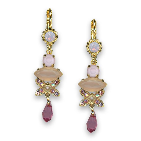 Earrings by Mariana Woman Lovely Rose Quartz Mineral and Opal Swarovski Crystals