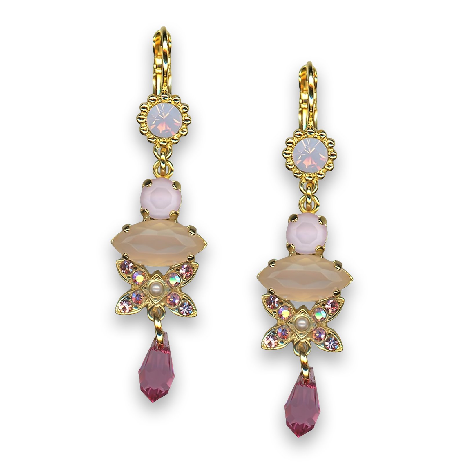 E-1001-M1129-YG6 (1) Earrings by Mariana Woman Lovely Rose Quartz Mineral and Opal Swarovski Crystals - Image 1