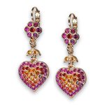 Earrings by Mariana Woman Heart Dangling Fuchsia and Topaz Swarovski Crystals - Image 3