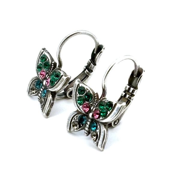 Earrings By Mariana Woman Butterfly Emerald and Blue Zircon Swarovski Crystals SP