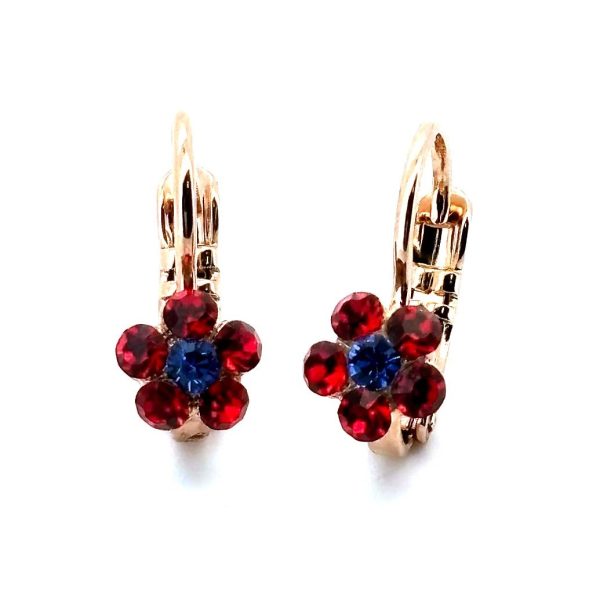 Earrings By Mariana Woman Floral Red and Royal Blue Swarovski Crystals