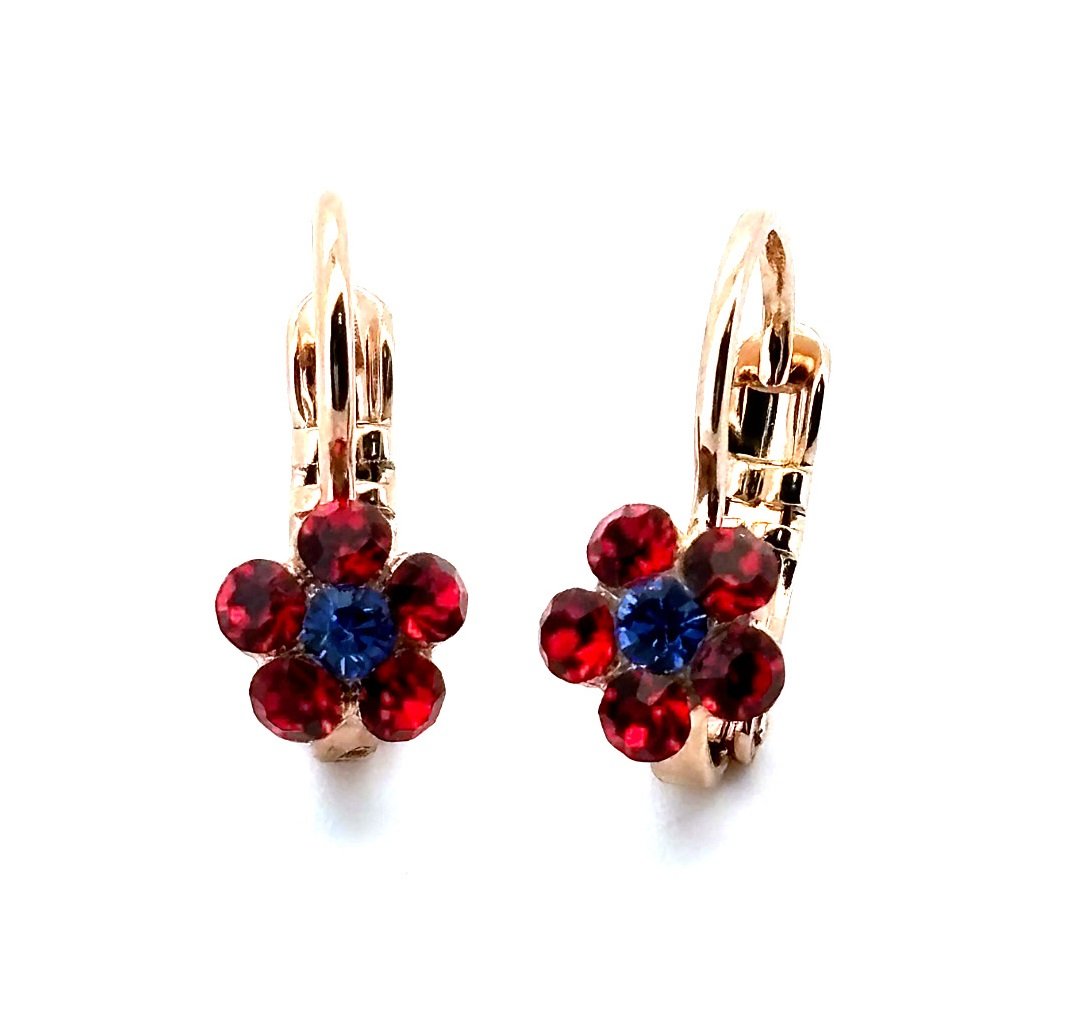 E-1166-1-1161-RG6 (3) Earrings By Mariana Woman Floral Red and Royal Blue Swarovski Crystals - Image 1