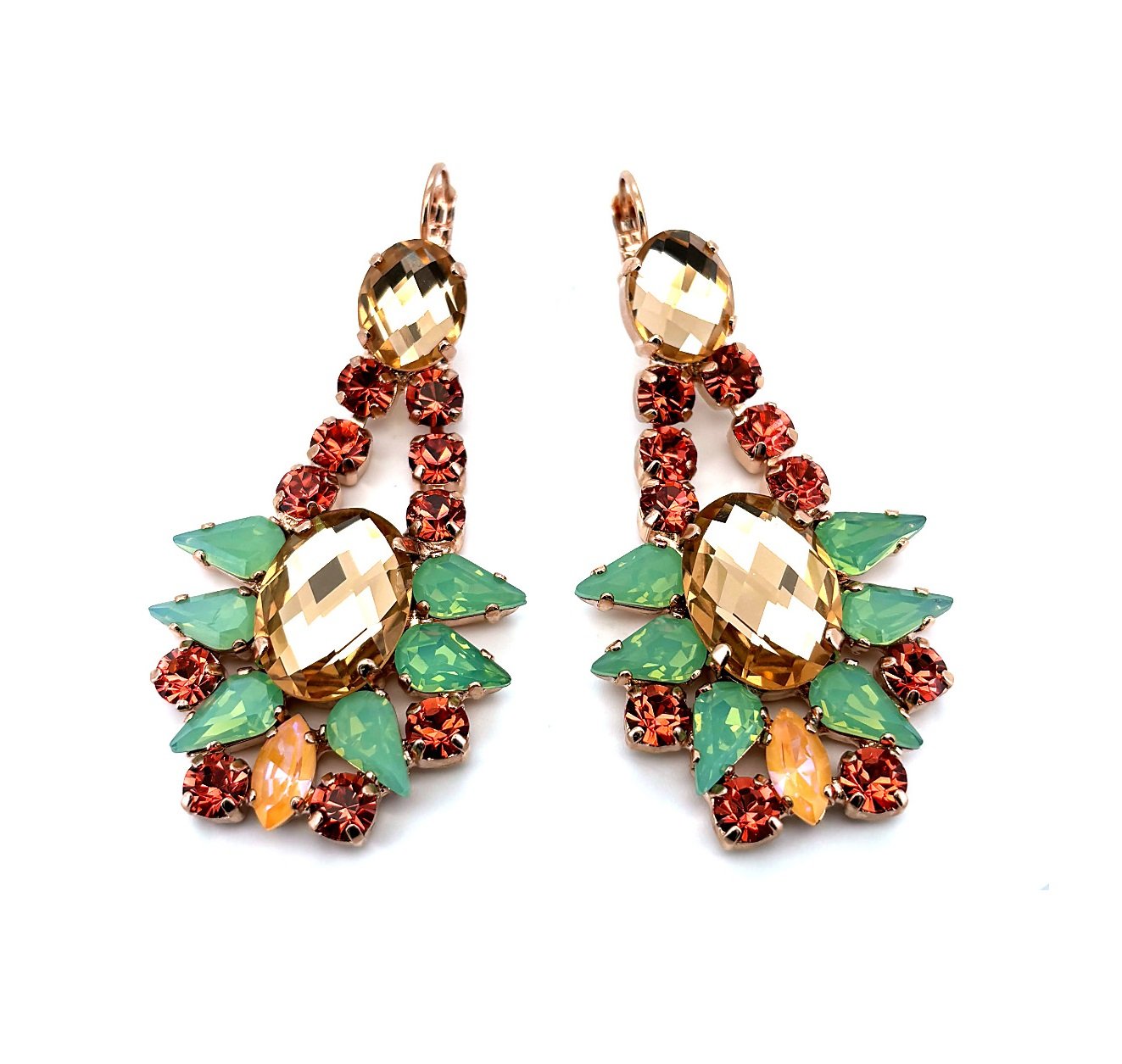 E-1415-1120-RG6 (3) Earrings by Mariana Woman Sophisticated Peach and Orange Swarovski Crystals - Image 1