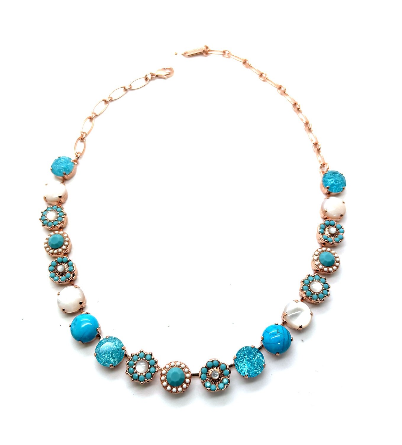 N-3084R-M4006-RG (3) Necklace by Mariana Woman Elegant Turquoise and White Shell Mineral Swarovski Crystals - Image 1