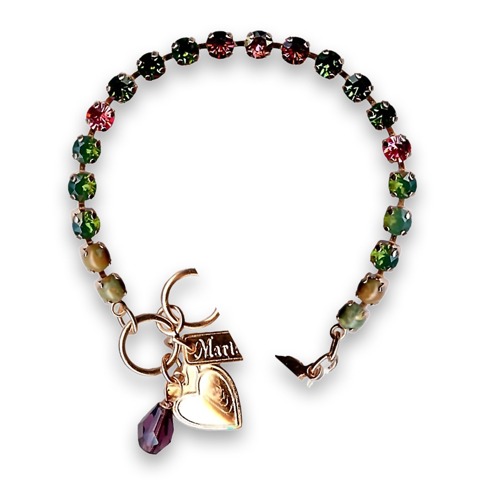B-4000-1033-RG(1) Bracelet by Mariana Woman Glamorous Emerald and Rose Swarovski Crystals - Image 1