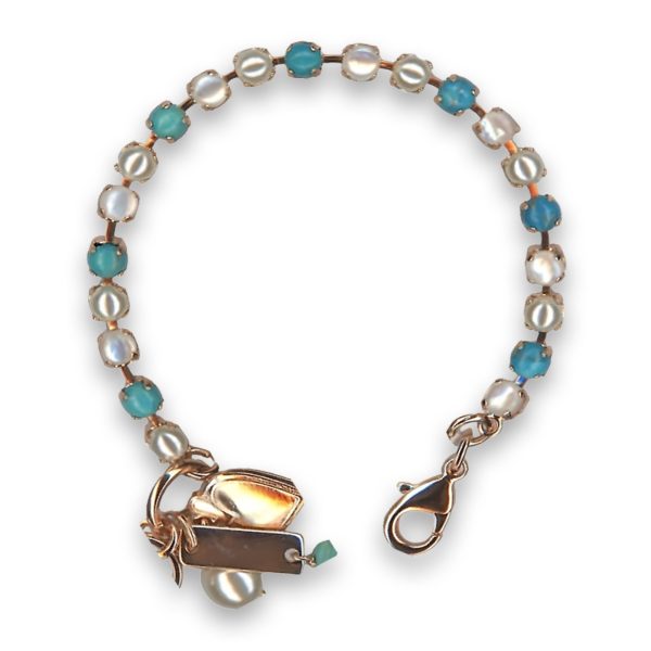 Bracelet by Mariana Woman Beautiful White Shell Mineral and Turquoise Swarovski Crystals