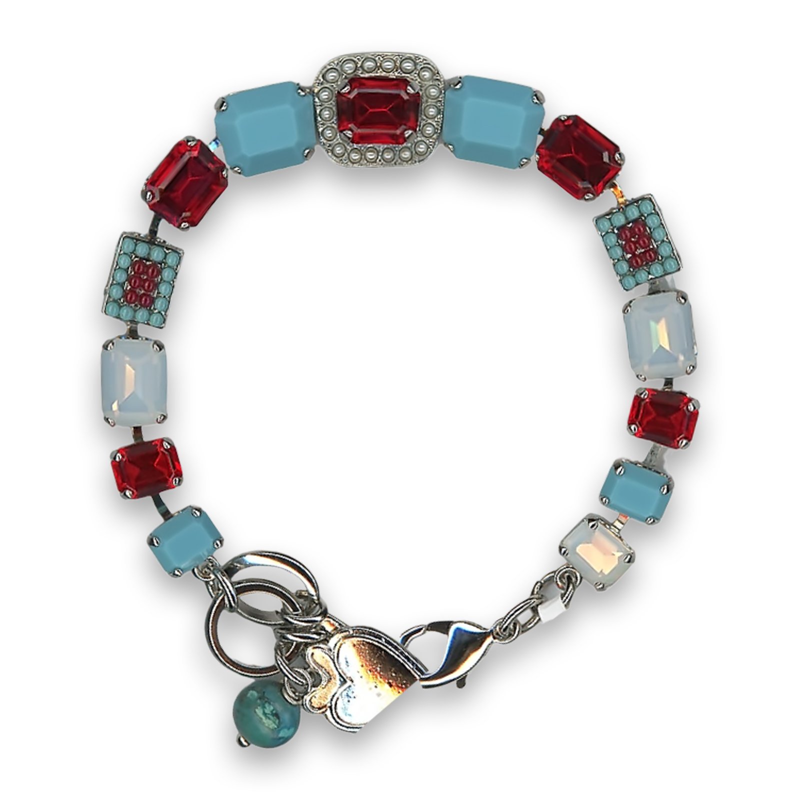 B-4040-7-1126-RO (1) Bracelet by Mariana Woman Stunning Siam and Turquoise Swarovski Crystals - Image 1