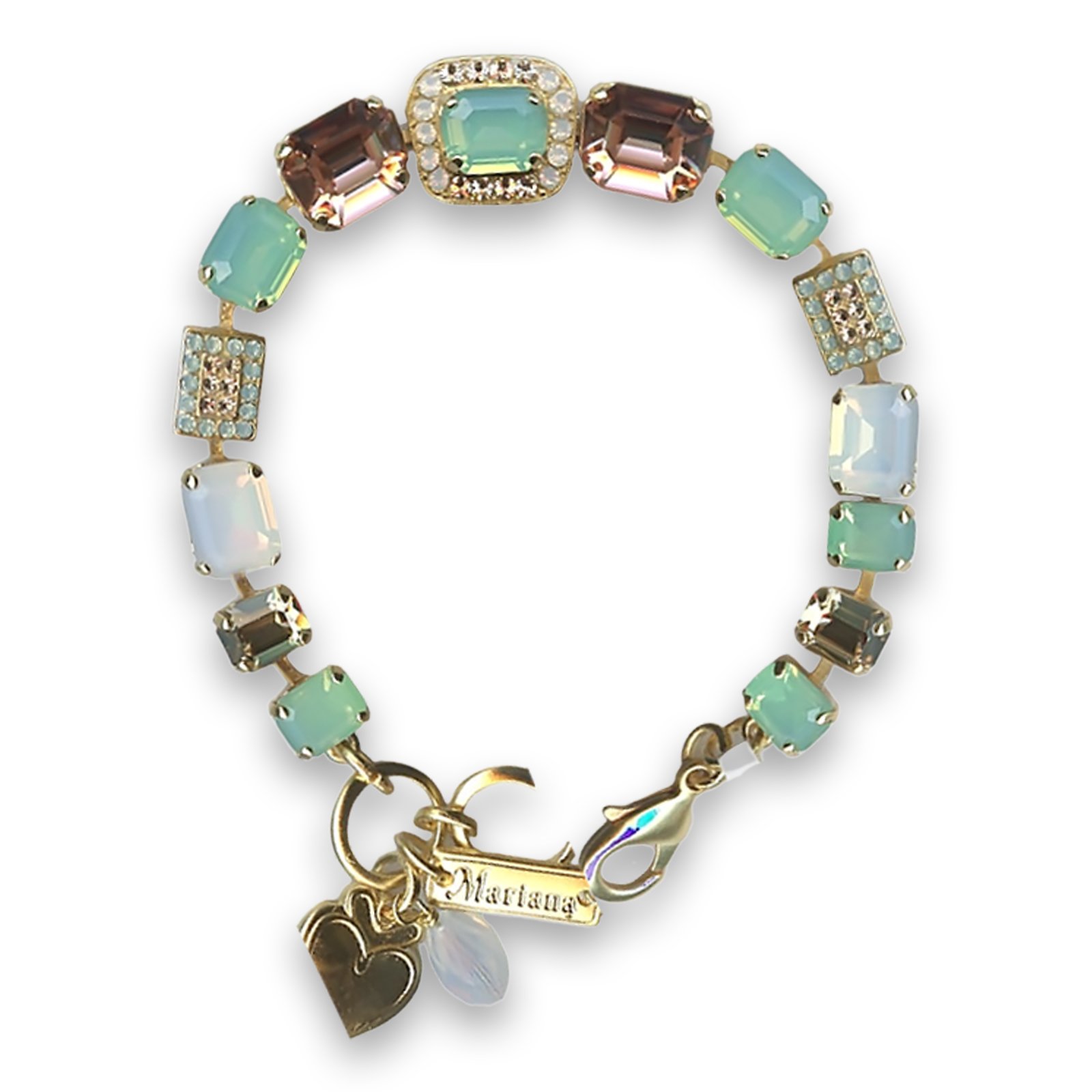 B-4040-7-23439-YG (1) Bracelet by Mariana Woman Charming Rose and Opal Swarovski Crystals - Image 1