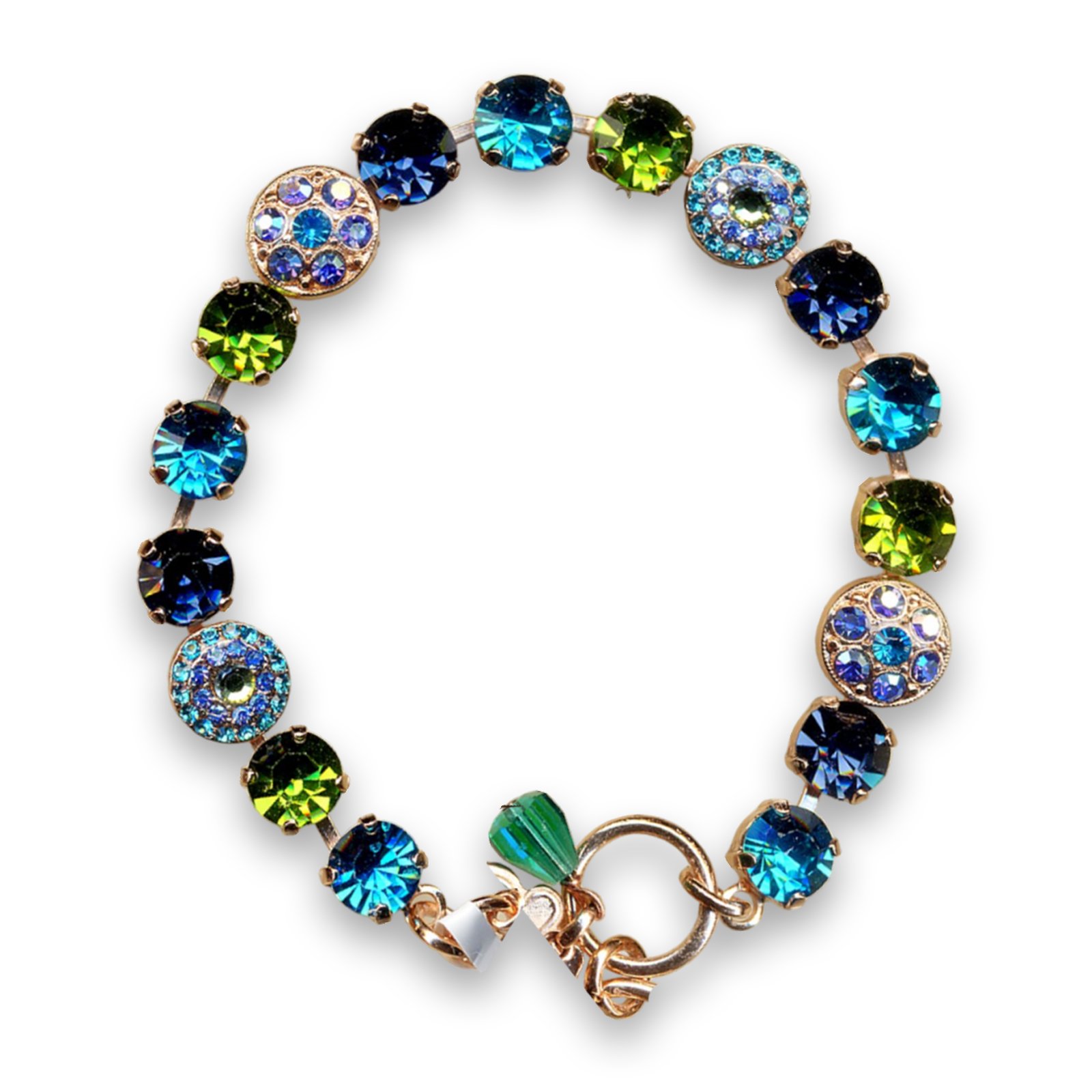B-4044-229-RG (1) Bracelet by Mariana Woman Gorgeous Blue Zircon and Olivine Swarovski Crystals - Image 1
