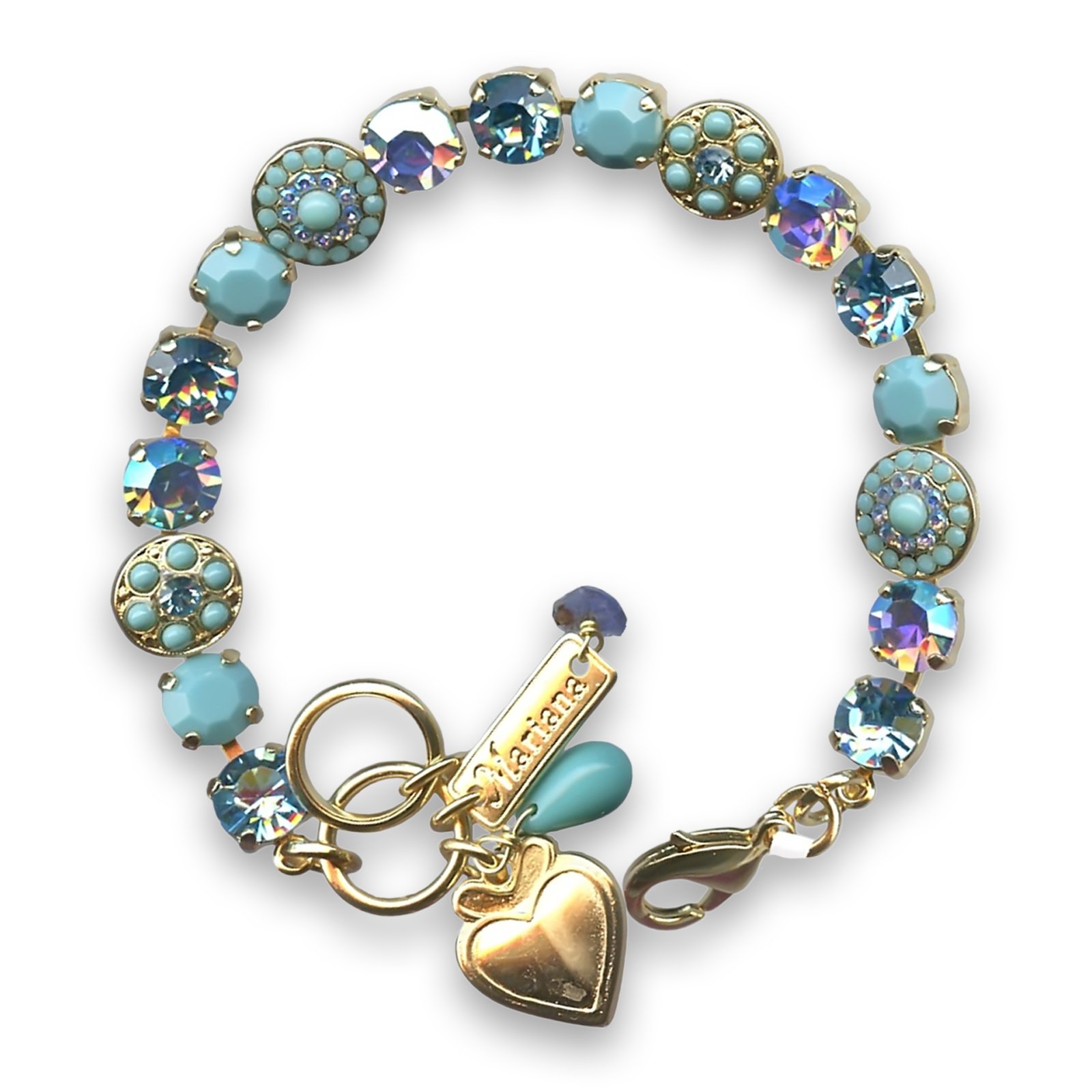 B-4044-2672-YG (1) Bracelet by Mariana Woman Charming Turquoise and Aquamarine Swarovski Crystals - Image 1