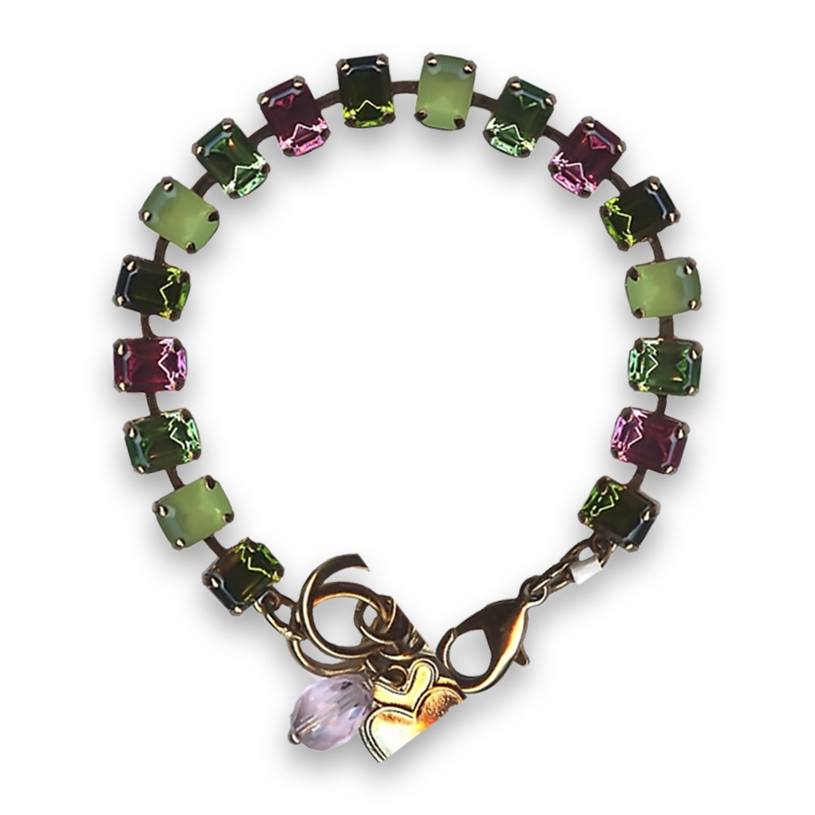 B-4431-1-142-YG (1) Bracelet by Mariana Woman Beautiful Rose and Peridot Swarovski Crystals - Image 1