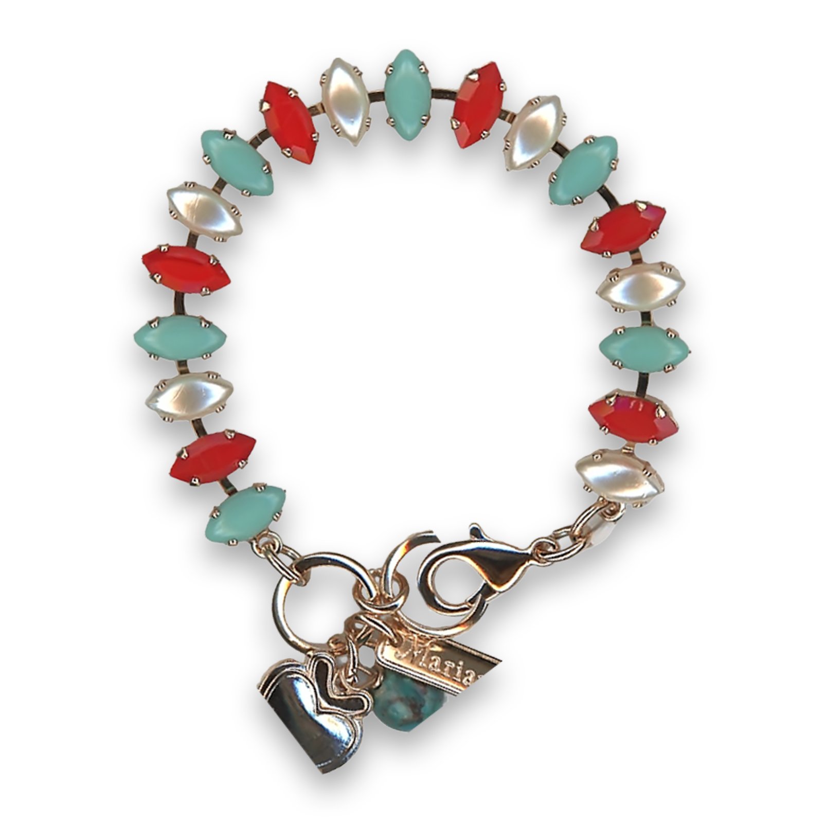 B-4633-1126-RG (1) Bracelet by Mariana Woman Stunning Coral and Turquoise Swarovski Crystals - Image 1