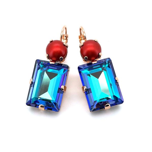 Earrings By Mariana Woman Stunning Red Coral and Sapphire Swarovski Crystals