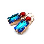 Earrings By Mariana Woman Stunning Red Coral and Sapphire Swarovski Crystals - Image 3