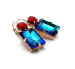 Earrings By Mariana Woman Stunning Red Coral and Sapphire Swarovski Crystals - Image 2